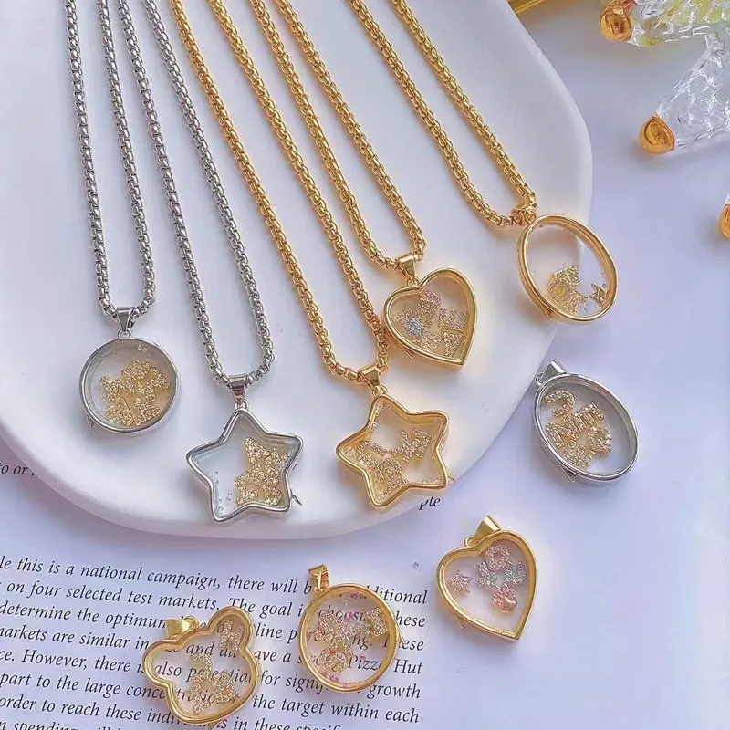 Accessories Jewelry Making Charms Unique Letters Inside CZ Heart Star Bear Circle Necklace