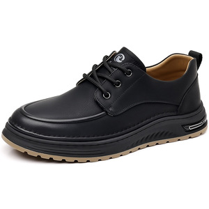 Chaussures décontractées en cuir pour hommes, bout rond, talon bas, respirantes, couleur unie, cuir de vache, doublure en maille, semelle extérieure en caoutchouc - Product Image 4