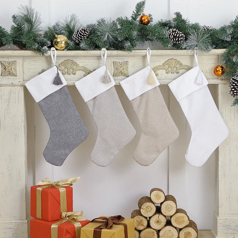 Custom Plain Christmas Stocking Personalized Wholesale Embroidery Linen Christmas Stockings