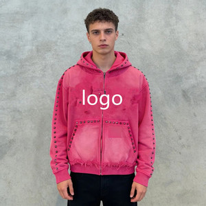 Sudadera con capucha de algodón grueso de alta calidad, estilo vintage, con cremallera completa, personalizada OEM - Product Image 1