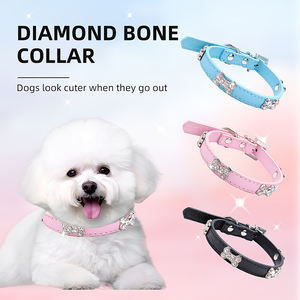 نمط حديث جرو حجر الراين الكريستال قلادة الماس مخصص الجلود طوق الحيوانات الأليفة مع مقود سحر العظام للكلاب الصغيرة - Product Image 2