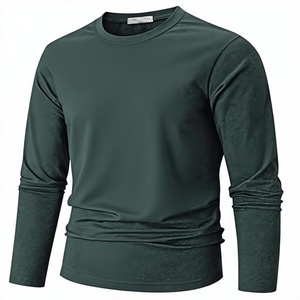 T-shirt pour homme, coupe ajustée, vert foncé, manches longues, tricot décontracté, col rond, couleur unie, longueur normale, tee-shirt tendance - Product Image 1