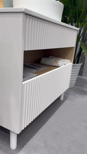 Warna kayu Modern 2-laci kamar mandi Vanity kabinet Set keramik wastafel tembaga Gratis cermin lembut dekat Laci tahan air - Product Image 5