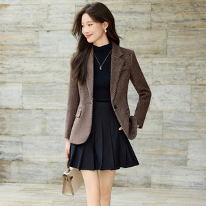 Women's Wool Blazer Single Button Brown Black Solid Color Anti-Wrinkle Professional Formal Wear Autumn Winter 2025 - Product Image 1