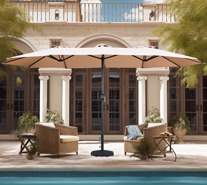 <span class=keywords><strong>Parasol</strong></span> de terrasse géant moderne à double tête LED étanche 2,7 m avec protection UV50 pour hôtel et parc - Promotion - Product Image 1