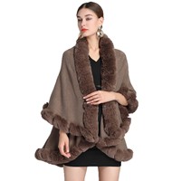 801 #   Nouvelle Collection : Cape Châle en Tricot Grande Taille pour Femme avec Col en Fausse Fourrure de Lapin Rex – Modèle Ample et Tendance