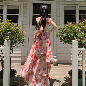 Robe trapèze imprimée sans manches à col en V Robe maxi d'été simple à taille haute pour dames Robes élégantes Vêtements pour femmes Vente en gros - Product Image 4