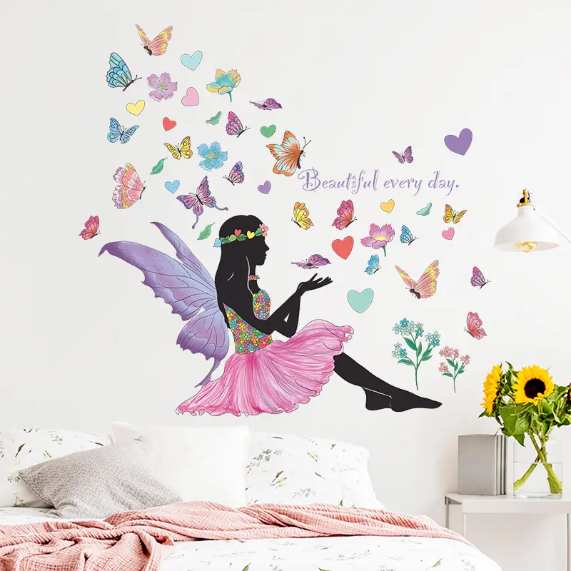 Butterfly Fairy Princess Wall Stickers for Girl Room Bedroom Decoration Wall Decal