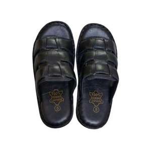 Pantoufles en cuir noir de créateur de qualité durable pour hommes chaussures d'intérieur et d'extérieur décontractées à semelle souple et à enfiler à prix compétitif - Product Image 3