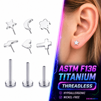 ASTM F136 Titanium Threadless Press Fit Stud Moon Cross Hypoallergenic Nickel Free for Helix Tragus Cartilage Piercing Jewelry