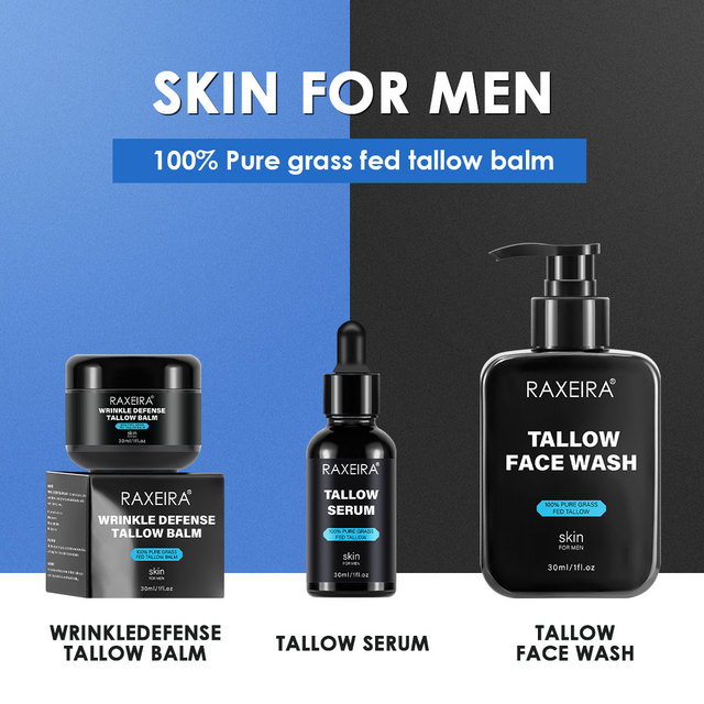 Wholesale Beef Tallow Skin Care Kit for Men Anti Acne Oil Control Face Wash Facial Cream Serum Moisturizing Men's Skin Care Set