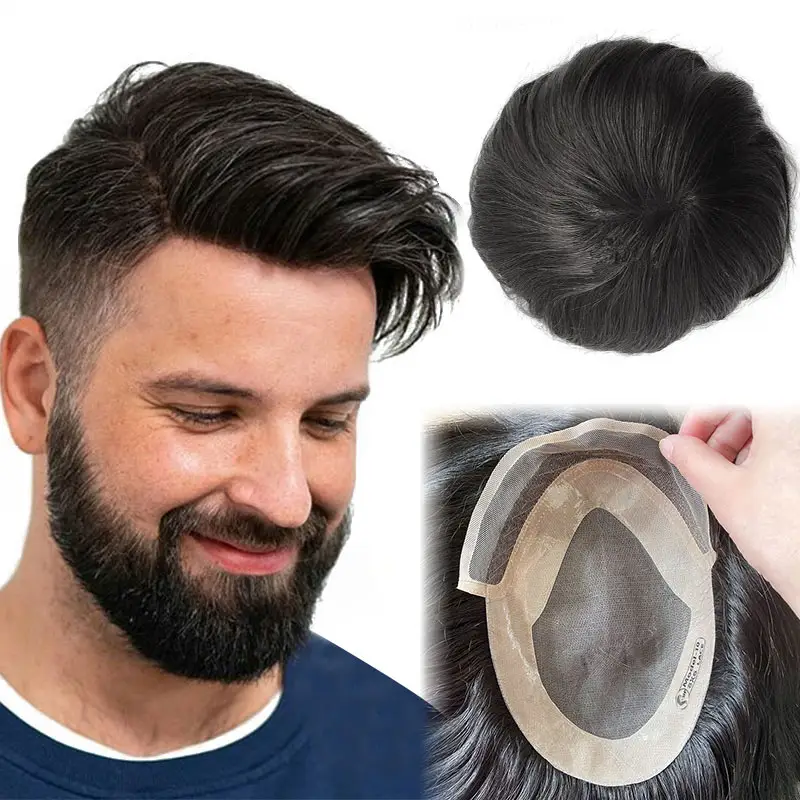고품질 할리우드 기본적인 보충 체계 100% 남자를 위한 인간적인 처녀 성격 흑체 파 익지않는 머리 조각 처녀 toupee