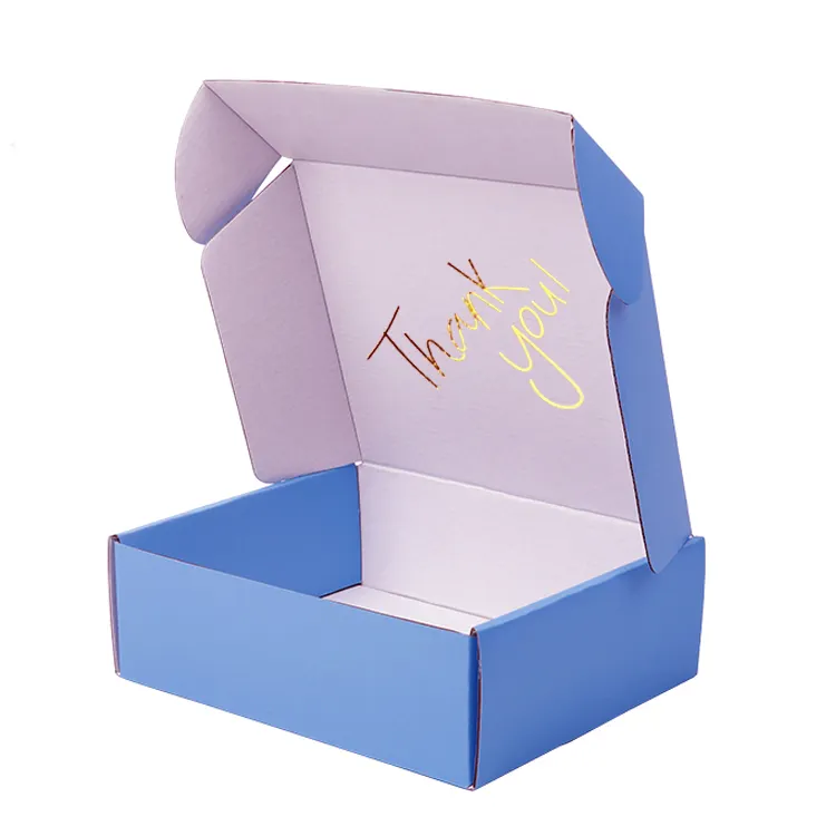 Toptan oluklu posta kutuları baskılı özel Logo tasarım katlanır mavi kutu ambalaj nakliye için ayakkabı kutusu