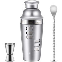 Ensemble de shakers à cocktails avec cadran de recettes, Margarita, Tom Collins, Mojito, en acier inoxydable brossé, double doseur et cuillère pour bar à domicile