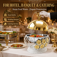 Plat de service en acier inoxydable avec couvercle dôme doré, chauffe-plat de buffet, décor tournesol, pour hôtellerie et restauration, personnalisable OEM