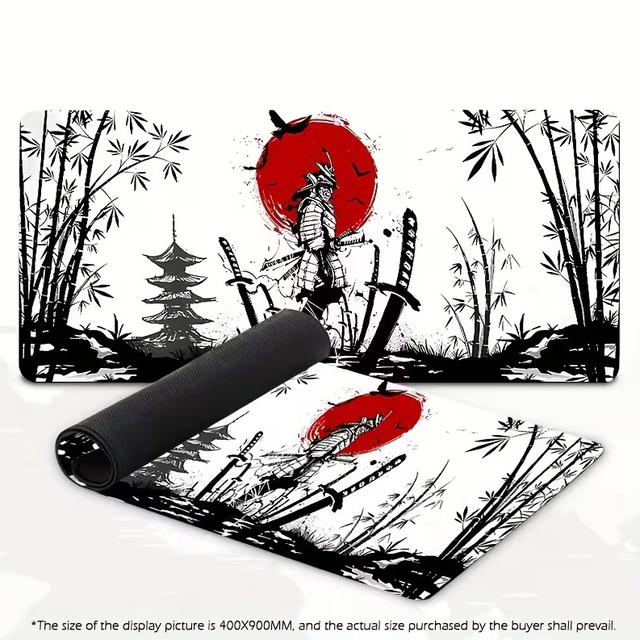 Samurai-designed Mouse Pad, Gaming Keyboard Mat, Black Rubber Computer Accessories, PC Desktop Accessories, Suitable