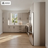 Meuble de cuisine moderne en mélamine avec portes à battants, aménagement en L, rangement par tiroirs, livraison en kit et boîtes de rangement en MDF