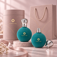 Flacon de parfum vert sarcelle floqué 100 ml, sphérique, vide, en verre, avec vaporisateur, contenant de luxe en velours, logo personnalisé