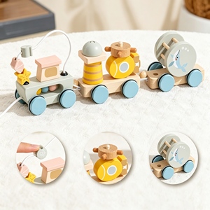 Blocchi di Costruzione in Legno a Forma di Treno con Rimorchio a Corda per l'Educazione Precoce e lo Sviluppo dell'Intelligenza dei Bambini - Product Image 1