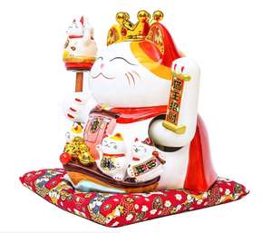 セラミックラッキーキャット10 "白いセラミックマネキネコ手を振った腕、華やかに装飾された磁器ビジネスに最適なギフト - Product Image 3