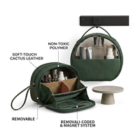 Ensemble de toilette de luxe en cuir végétalien personnalisé avec logo, approuvé par la TSA, cubes de rangement transparents, trousse de maquillage