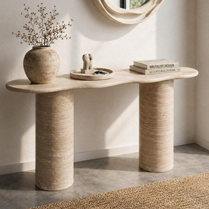 OEM ODM Minimalist Contemporary <b>Hallway</b> Beige Travertine Console <b>Table</b> Customized - Product Image 4