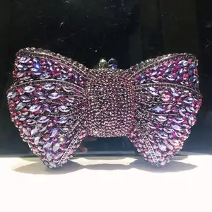 Custom Logo China Supplier Evening Crystal Purses Stone Clutch Bow Shaped Wedding Ladies Bow Tie Purse Clutches for Women