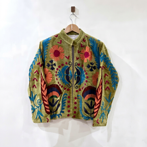 Wholesale <b>Women</b> Olive Green <b>Velvet</b> Jacket Hand Embroidered Vintage Ethnic Boho Open Front <b>Coat</b> Short Casual Winter Outerwear - Product Image 1