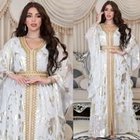 Magnifique Abaya Kaftan Marocain Femme, Robes de Soirée Arabes de Mariage Dorées, Abayas Musulmanes de Dubaï, Jalabiya de Mariée