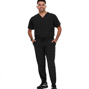 Precio al por mayor Conjuntos de uniformes médicos de punto de elastano con cuello en V personalizados, pantalones con bolsillos de alta calidad y cintura elástica, unisex, con detección de agujas - Product Image 1