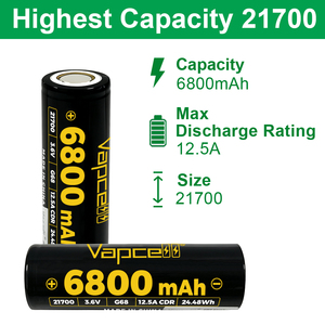 Batterie cylindrique au lithium-ion rechargeable <span class=keywords><strong>Vapcell</strong></span> G68 6800mAh <span class=keywords><strong>21700</strong></span> 12.5A 3.6V 1000 cycles pour vélo électrique et moto - Product Image 2