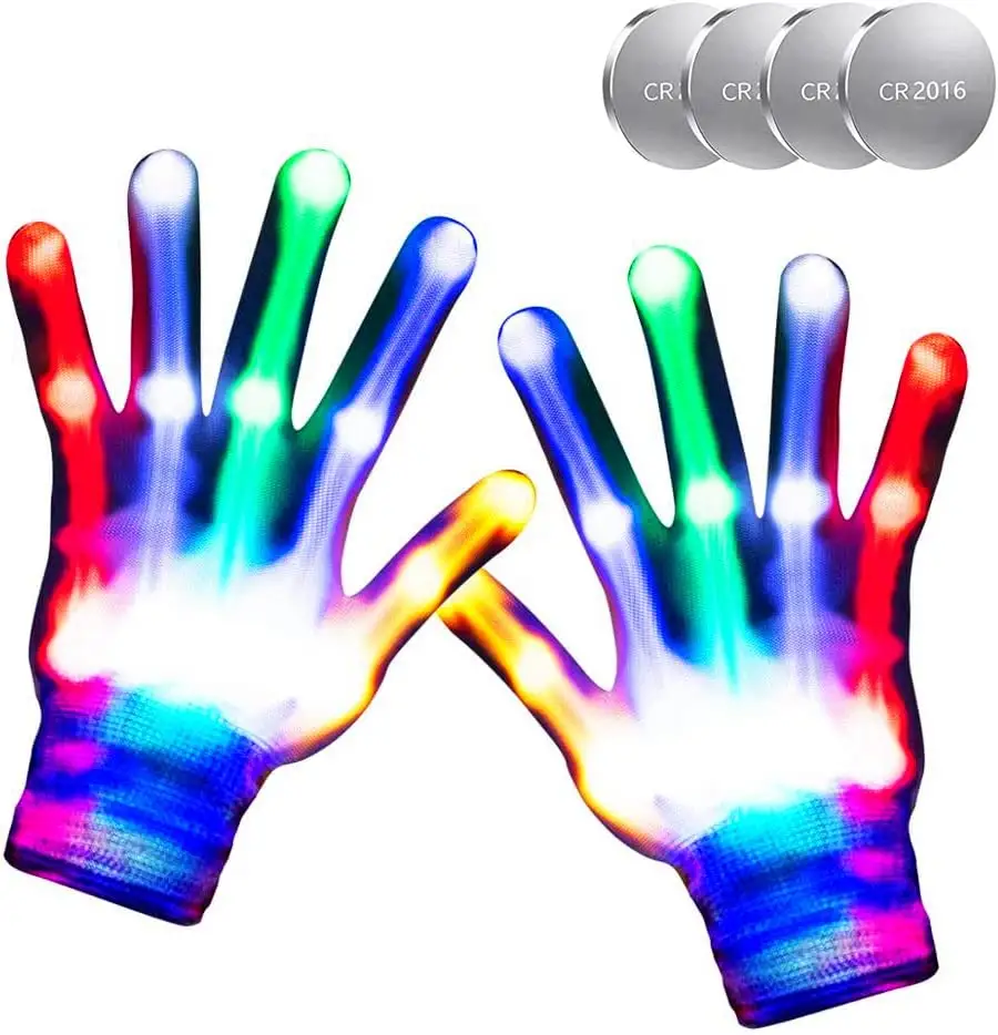 Flashing LED Gloves Cool Fun Light up Finger Toys for Kids Boys Girls Gifts Glow Costume Accessories - with 5 Colors 6 Modes