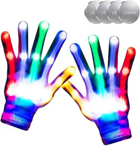 闪光发光二极管手套酷有趣点亮手指玩具儿童男孩女孩礼品发光服装配件-5色6模式