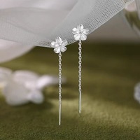Anting-anting tusuk bunga kecil perak sterling 925 asli untuk wanita, aksesoris perhiasan