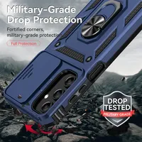 Étui d'armure de qualité militaire pour objectif de caméra coulissante pour Samsung Galaxy A15 A25 A35 A55 5G support de téléphone portable couverture de support d'anneau