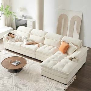 Juego de Sofás Estilo Crema, Diseño Moderno Francés para Apartamentos Pequeños, Sala de Estar de Lujo Ligero, Sofá de Tela de Terciopelo Leche - Product Image 3