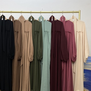 6694# Latest Dress Wrinkle Crepe Loose Sleeves Crew Neck Pleated Classy Women Dress With Back Zipper With Side Pockets and Belt - Product Image 6