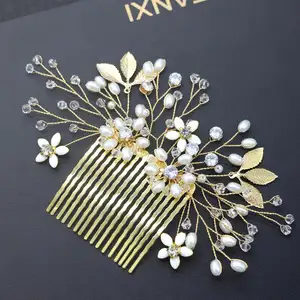 MLTS1020 Bridal Gold hair comb handmade flower and leaves haircomb Wedding Hair Ornaments