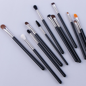 Poignée noire brillante 12 pièces virole en cuivre de haute qualité poils d'animaux naturels visage brosse à cils peigne à sourcils ensemble de pinceaux de maquillage des yeux - Product Image 2