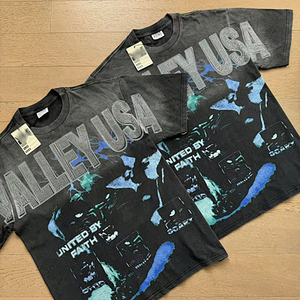 T-shirts à manches courtes pour hommes de marque tendance, de qualité supérieure, en tissu épais, style rétro délavé, avec diamants, coupe ample, vintage, VALLEY Designer - Product Image 1