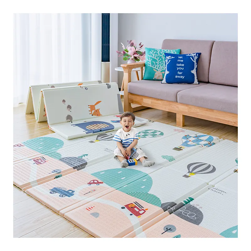 Children Double Sided Non-toxic Educational Toy Large Cartoon Pattern Foldable Floor Pad Carpet Xpe Foam Baby Crawling Play Mat