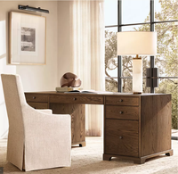 Bureau d'étude en chêne américain noir Genevieve avec tiroir, assemblé, pour bureau à domicile et salle d'étude