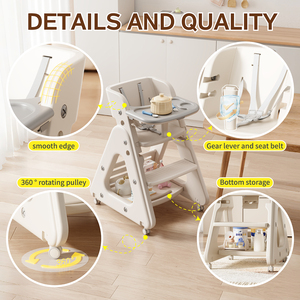 Chaise haute pour bébé en plastique HDPE entièrement lavable, hauteur réglable, multifonctionnelle, portable, facile à utiliser, chaise de repas pour tout-petits - Product Image 3