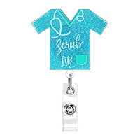 Porte-badge d'infirmière en acrylique pailleté, avec clip crocodile rétractable et rotatif, boucle d'identification élastique, broche personnalisée
