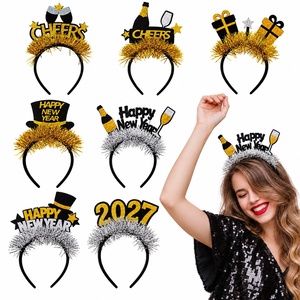 Fascia per Capelli all'Ingrosso per Feste di <span class=keywords><strong>Capodanno</strong></span>, Nera e Oro con Lamettoni, Accessorio Novità per Eventi di Celebrazione di <span class=keywords><strong>Capodanno</strong></span> - Product Image 1