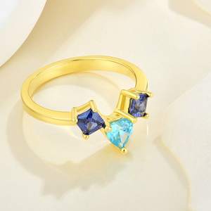 <span class=keywords><strong>Oro</strong></span> Vermeil 925 Plata de ley Azul Piedra preciosa Anillo de fiesta de boda Centro en forma de corazón Piedra CZ - Product Image 4