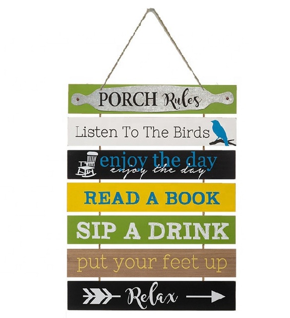 OEM ODM Grateful Porch Rules Wall Novelty Solid Pine Wood Plank Sign Wood Craft Signs Printing Sign Inspirational Quotes Sign