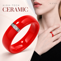 Bague en céramique rouge haute technologie avec accent en acier inoxydable argenté, bijoux unisexes, cadeau de mariage, vente en gros, personnalisation OEM ODM