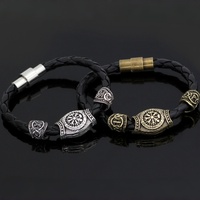 Bracelet Viking Nordique Odin Symbole Main Chaine Cuir Homme Femme Perles Runes Argent Antique Alliage Bijoux Gros Yiwu Cadeau