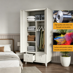 Armoire de Rangement Métallique en Acier pour Vêtements, Meuble de Chambre, Placard Enfant, Armoire à 2 Portes avec Tiroirs - Vente en Gros Usine - Product Image 2